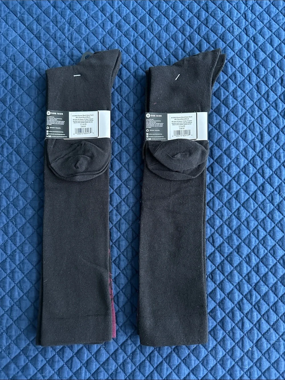 HUE Women’s Black & Plum Knee Socks Cotton Blend 4 Pairs 2 Packs NWT